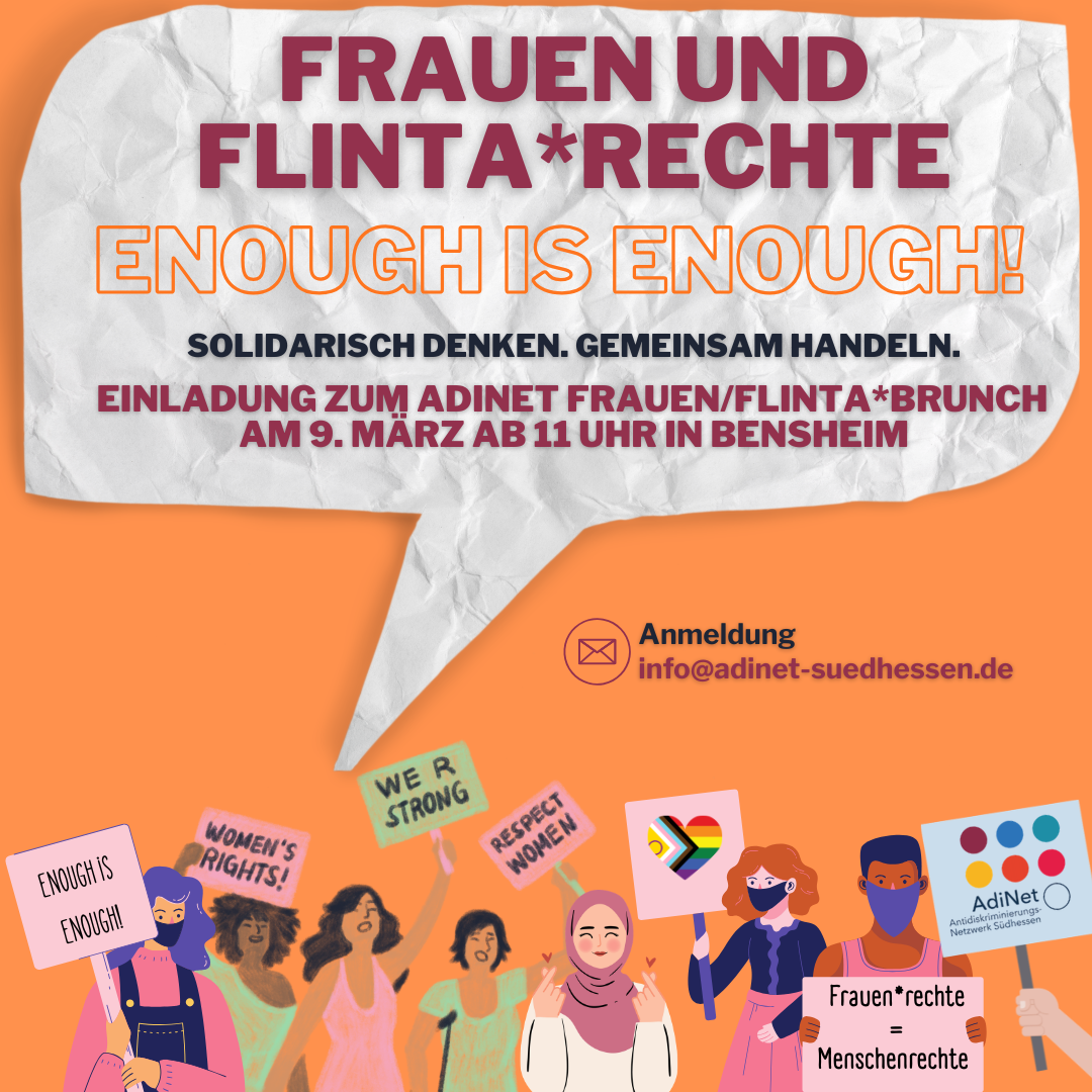 H1: Enogh is Enough Bild: Einladung zum Brunch mit Bildern von Frauen und Flinta die für ihre Rechte einstehen